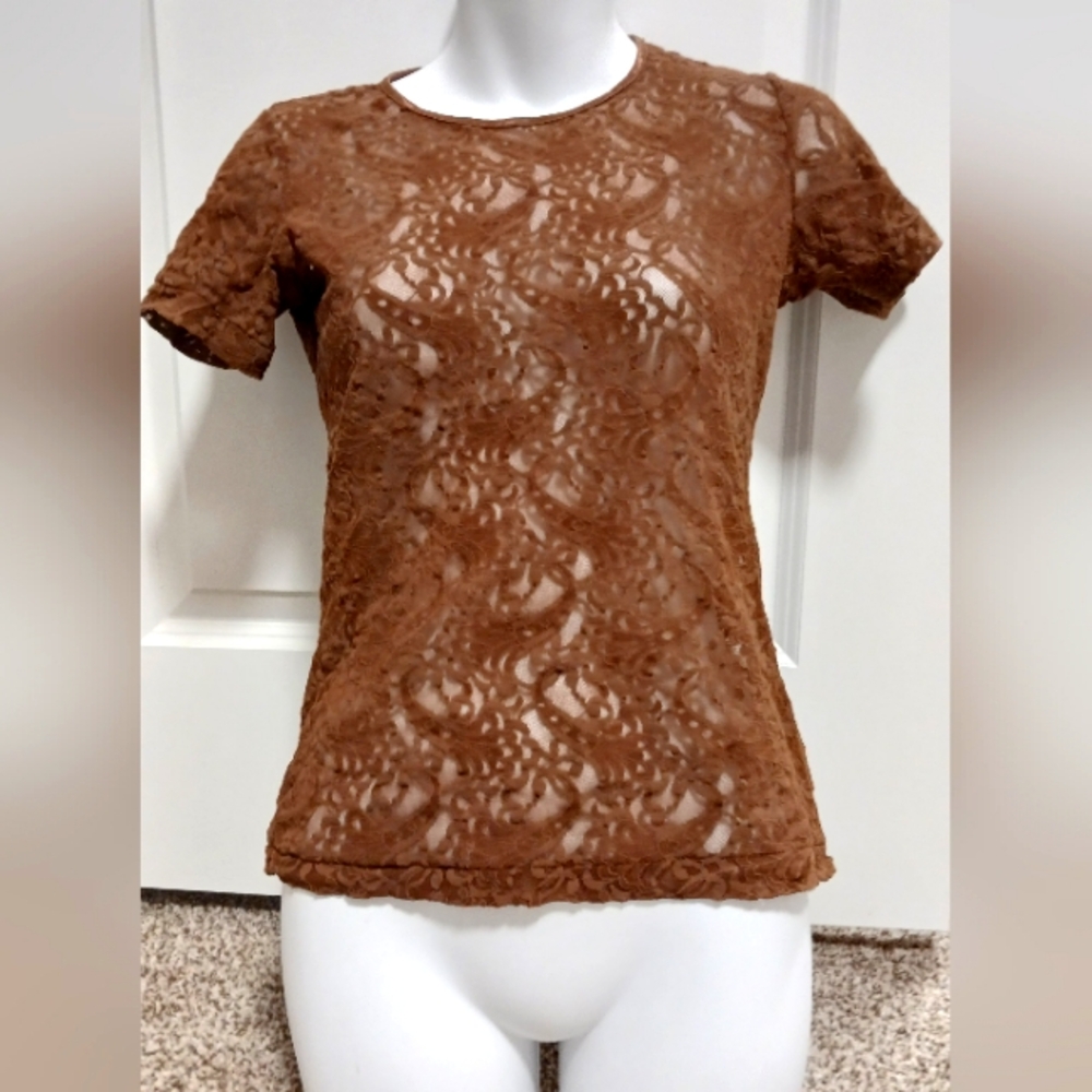 See thru lace brown shirt